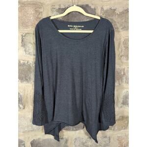 Bit & Bridle Women's Charcoal Gray Crochet‎ Lace Sleeve Handkerchief Hem Top M